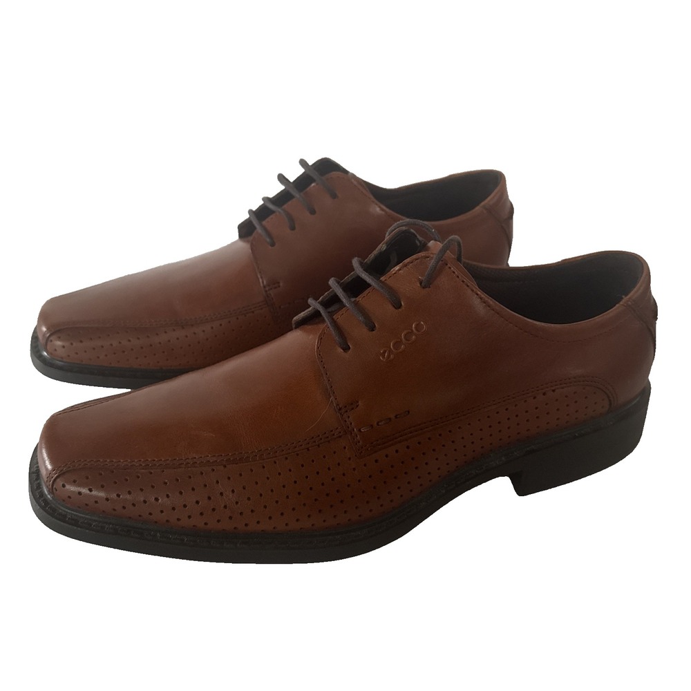 ECCO Dress Shoes Men 10.5 Brown Derby Perforated Leather EU 44